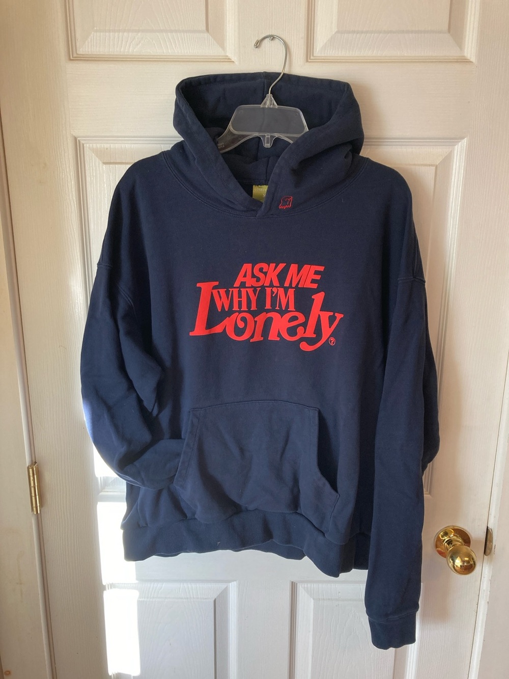 LONELY GHOST Navy Hoodie with Red Graphic